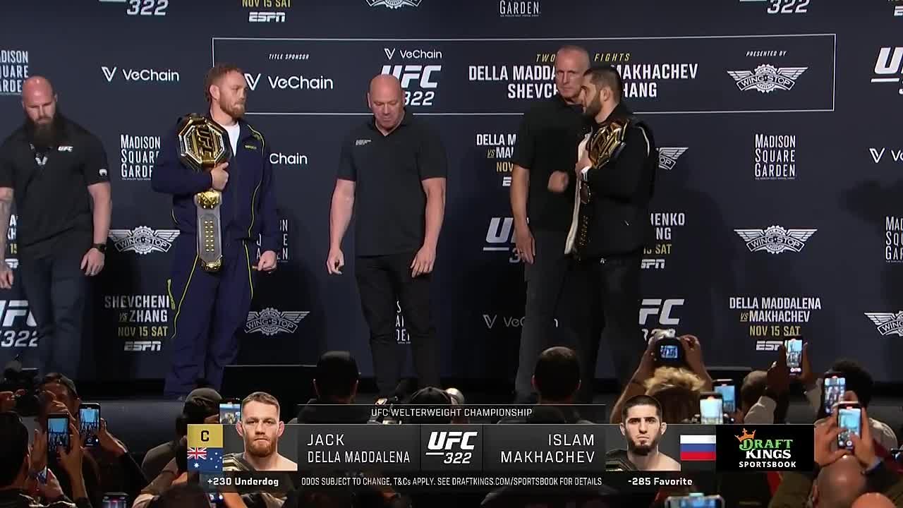 Битва взглядов Ислама Махачева и Делла Маддалены с пресс-конференции перед поединком UFC