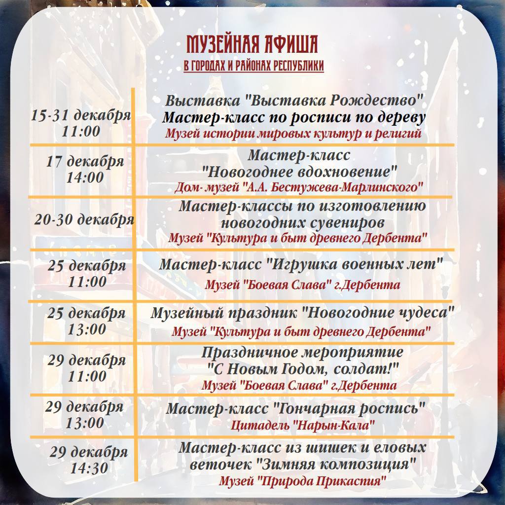 С 15 по 31 декабря культурные учреждения республики представят праздничную программу для людей всех возрастов С 15 по 31 декабря культурные учреждения республики представят праздничную программу для людей всех возрастов