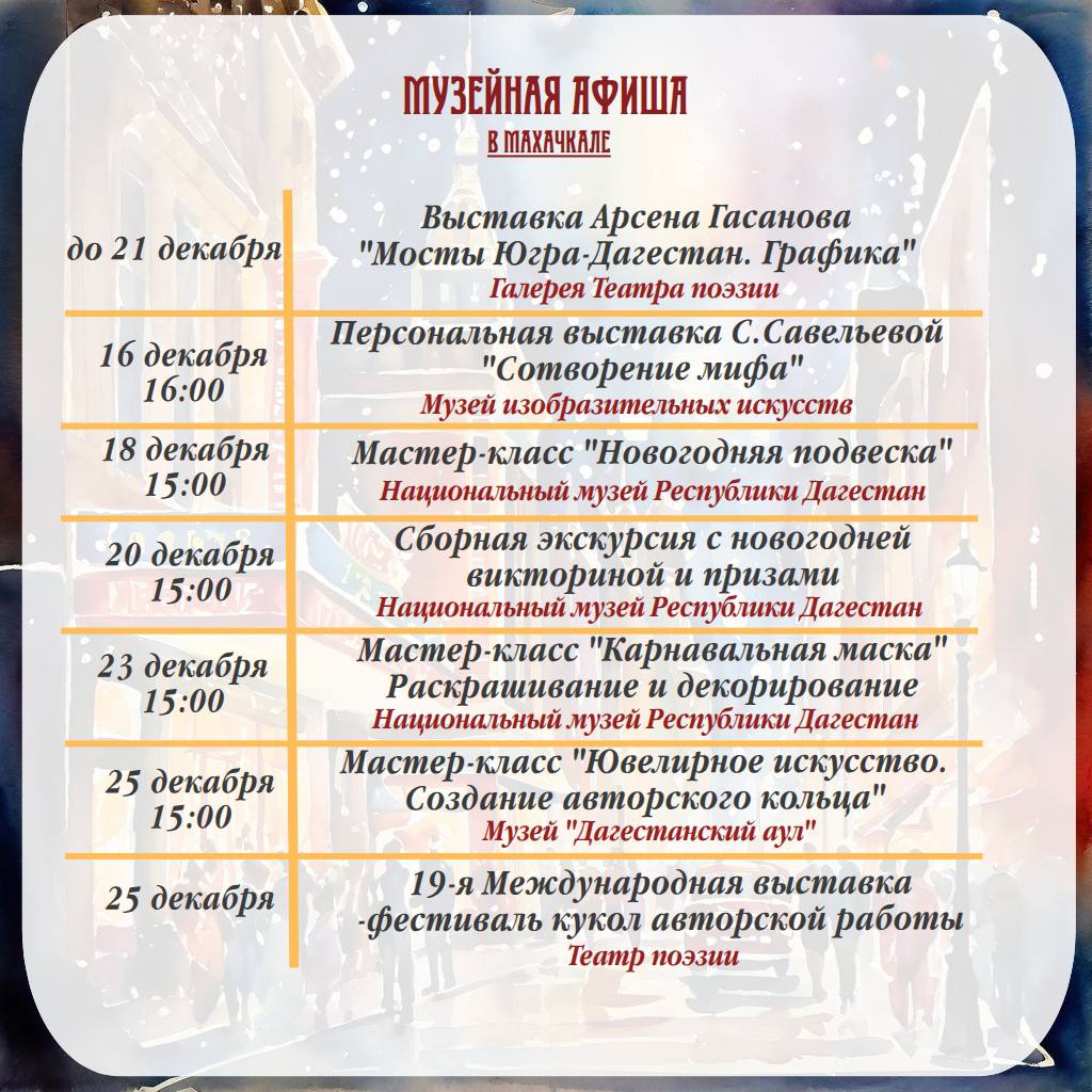 Новый год на пороге!. С 15 по 31 декабря культурные учреждения республики представят праздничную программу для людей всех возрастов! Дагестанские театры покажут тематические постановки и спектакли, ожидают зрителей и премьеры Новый год на пороге!. С 15 по 31 декабря культурные учреждения республики представят праздничную программу для людей всех возрастов! Дагестанские театры покажут тематические постановки и спектакли, ожидают зрителей и премьеры