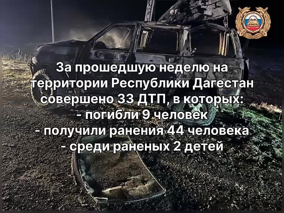 За минувшую неделю в Дагестане зарегистрировано 33 ДТП, в которых погибли 9 человек и получили ранения различной степени тяжести 44 человека, среди них 2 детей