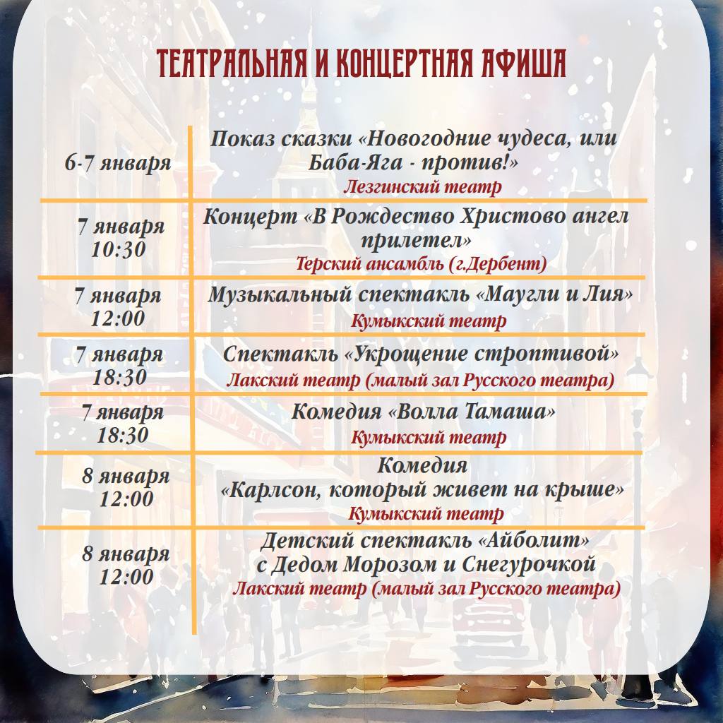 Учреждения культуры Дагестана подготовили множество увлекательных мероприятий в новогодние праздники Учреждения культуры Дагестана подготовили множество увлекательных мероприятий в новогодние праздники