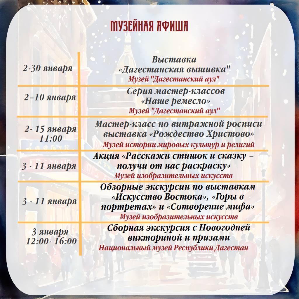 Учреждения культуры Дагестана подготовили множество увлекательных мероприятий в новогодние праздники Учреждения культуры Дагестана подготовили множество увлекательных мероприятий в новогодние праздники