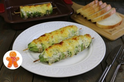Освежающие шашлычки: кабачки и курица в духовке