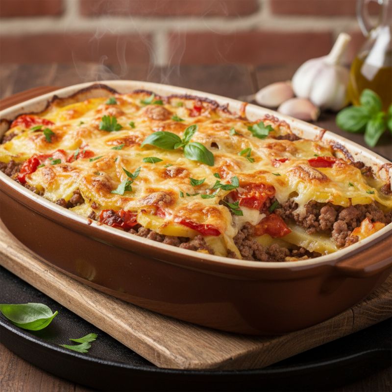 Картофельное чудо: фарш, помидоры и сыр в духовке